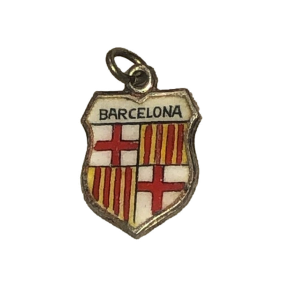 𝅺vtg 800 Silver & Enamel Barcelona Travel Sheild Souvenir Charm Bracelet Charm